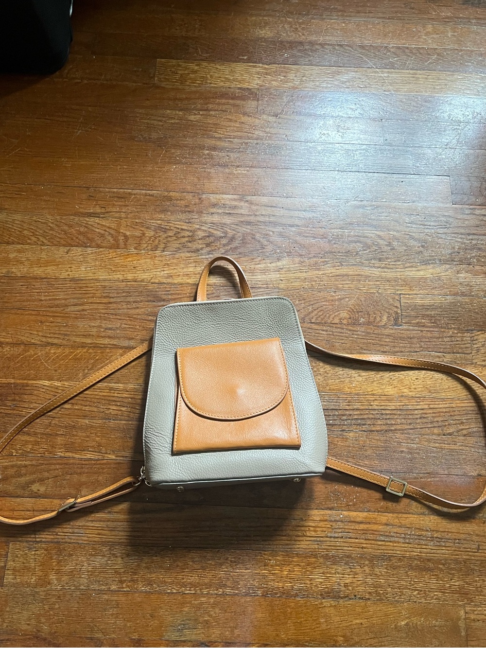 Two-Tone Gray and Tan Women’s Leather Convertible Backpack - Casual Everyday Bag